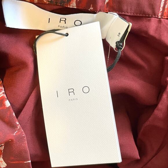IRO Alise Abstract Print Draped Crepe De Chine Midi Skirt In Burgundy Size 6 New - Picture 11 of 13